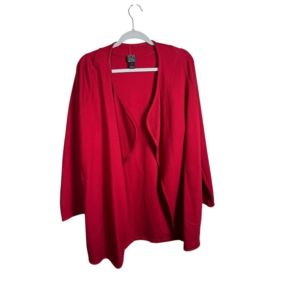 NWT Clara Sun Woo Ponte Open Front Cardigan Size Large Red Lagenlook
